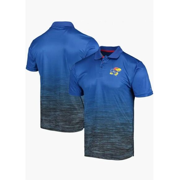 Mens Colosseum Kansas Royal Jayhawks Blue Polo Shirt Size Large New - Picture 1 of 6